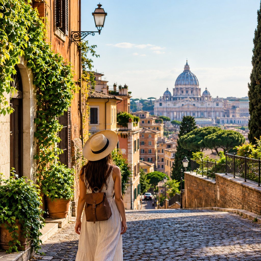 Historic Rome skyline with domes and old city rooftops